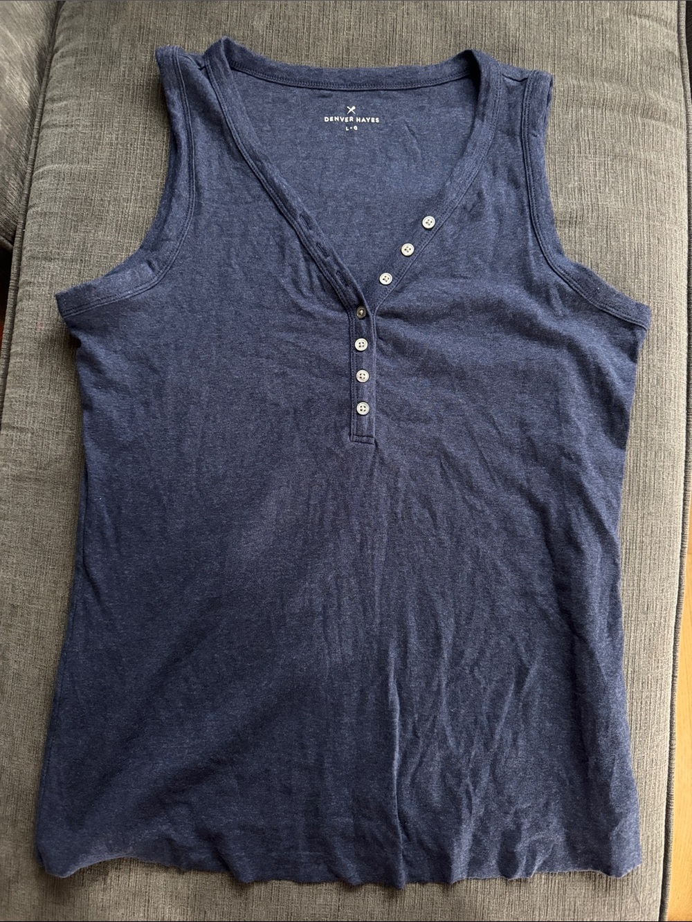 Denim&Co Navy Henley Tank with Button Placket